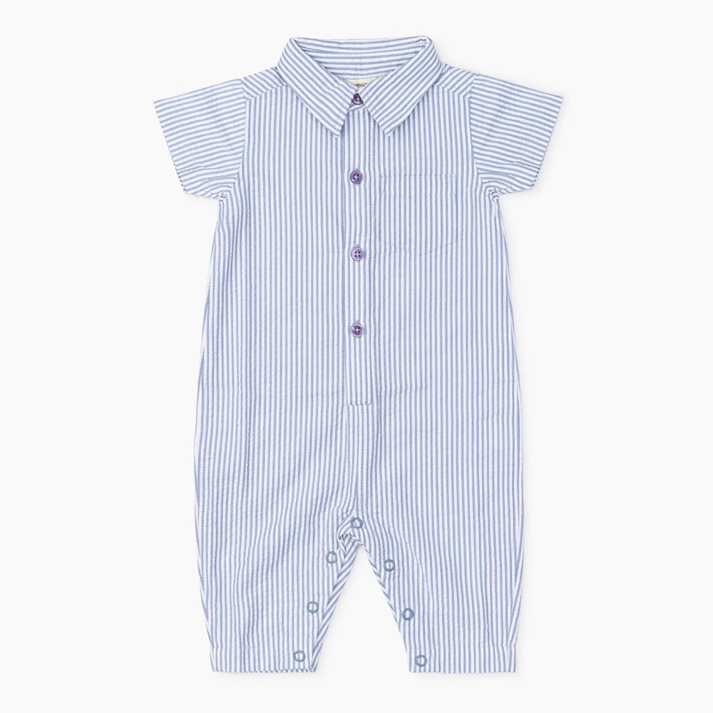 Monica + Andy - Blue Seersucker Romper - 6-9M